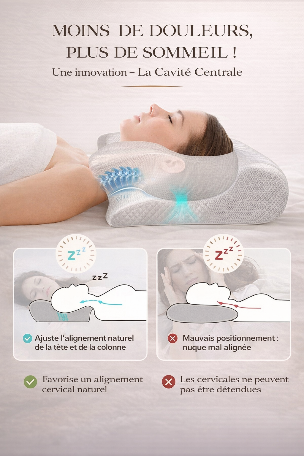 Oreiller ergonomique anti-ronflement