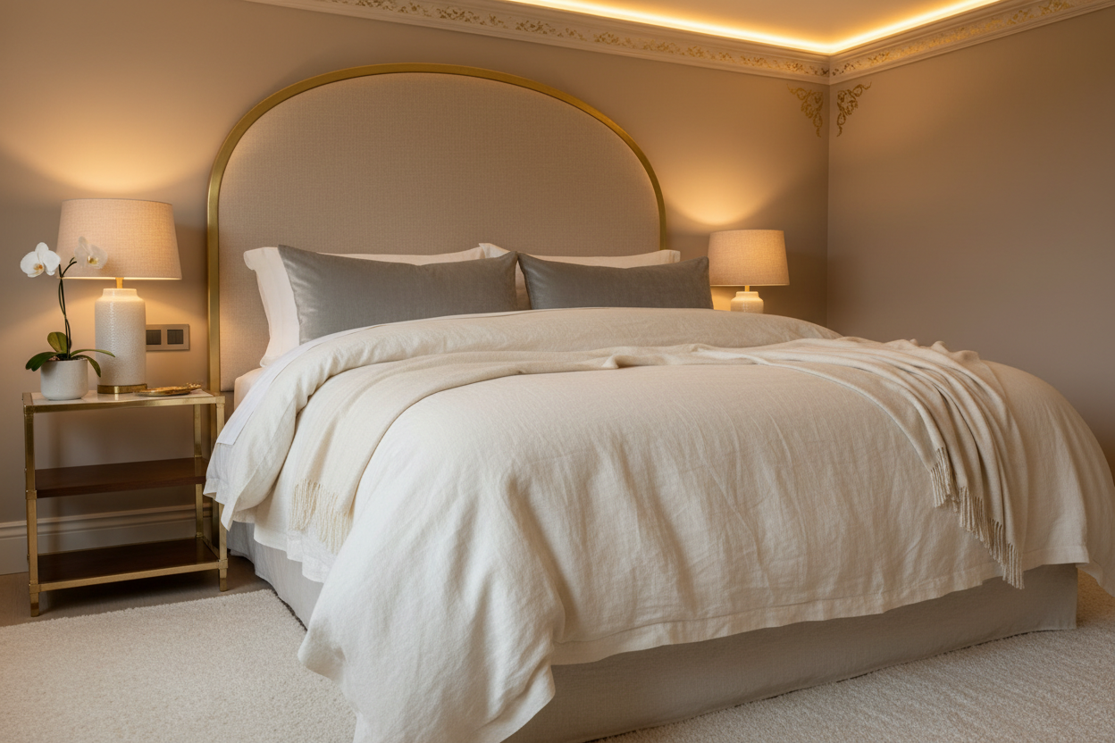 fais moi une couette froissé dans un endroit cocooning luxe